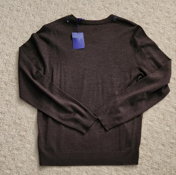 Alan Flusser Merino Wool Brown v neck Argyle Print Sweater NWT mens small golf - Picture 2 of 4